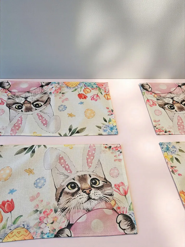 Linge de table de Pâques décoratif avec chemin et 4 sets de table - 13