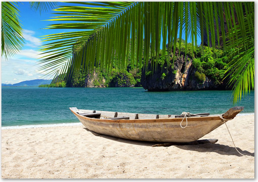 Tulup Leinwandbild - 100x70 cm - Wandkunst - Drucke auf Leinwand - Leinwanddruck - Landschaften - Mehrfarbig - Boot am Strand