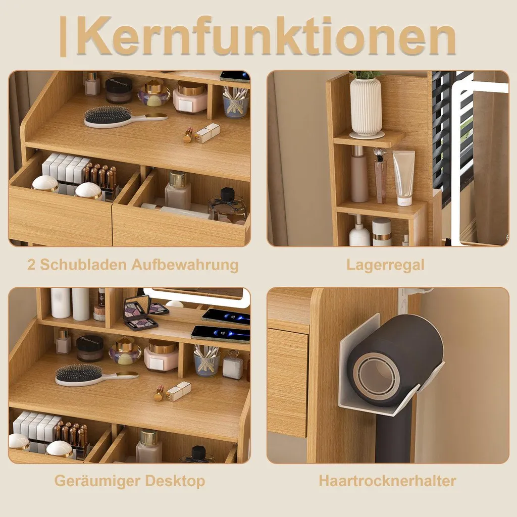 Coiffeuse avec miroir LED et prise intégrée L60 H130 cm Style Moderne - 10