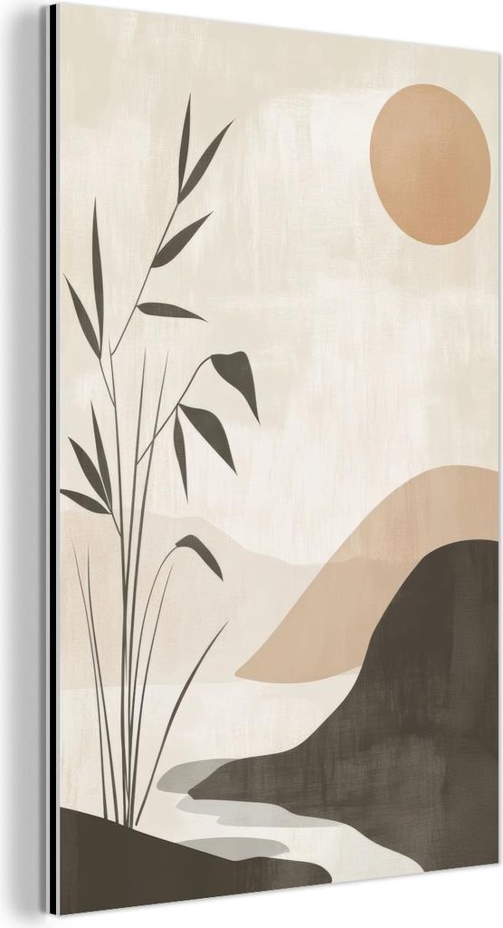 MuchoWow Wanddekoration Metall Metallbild Wandkunst 20x30 cm Japandi - Landschaft - Beige MuchoWow Aluminium Gemälde - Alu Dibond Bild