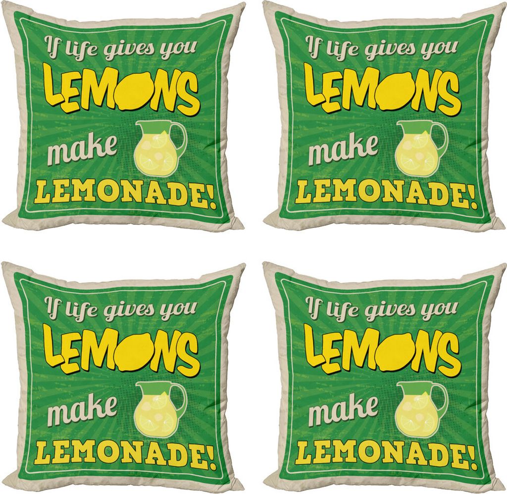 ABAKUHAUS Sprichwort Kissenbezug Set (4 Stück), Wenn das Leben Ihnen Zitronen, Moderner Doppelseitiger Digitaldruck, 45 cm x 45 cm, Grün, Gelb un...