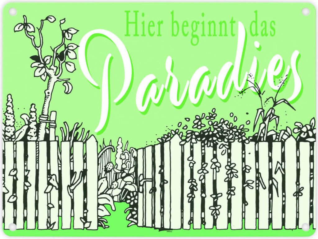 Gartenparadies Metallschild in 15x20 cm grün zum Thema Produktbild 