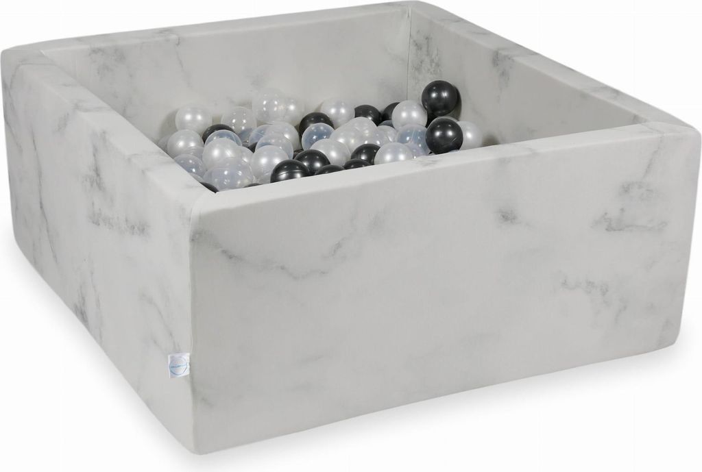 Trockenbecken 90x90x40 Marmor mit 400 Bällen: Graphit metallic, Perlmutt, Transparent