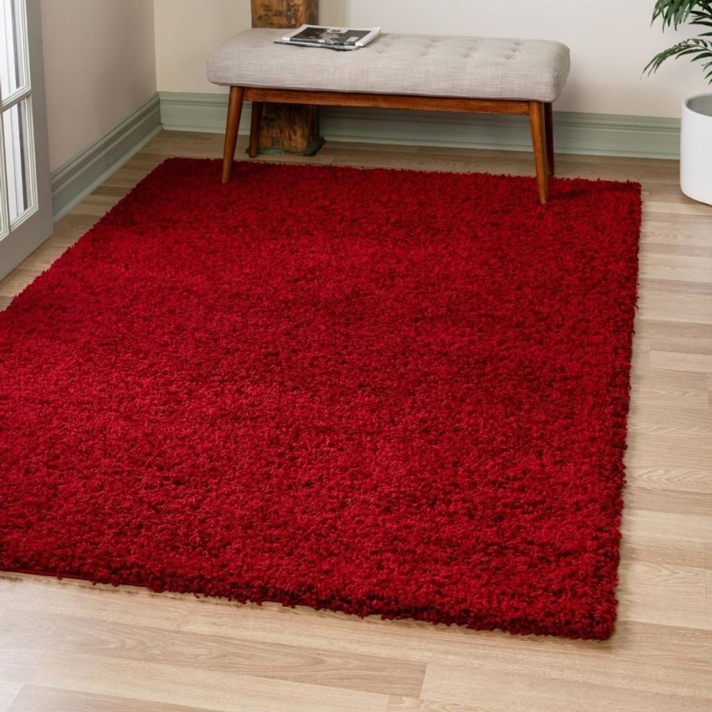 Teppich HIGH-FLOR Rechteckig Kirschrot diverse Größen, Farbe:Kirschrot, Maße:150x245cm