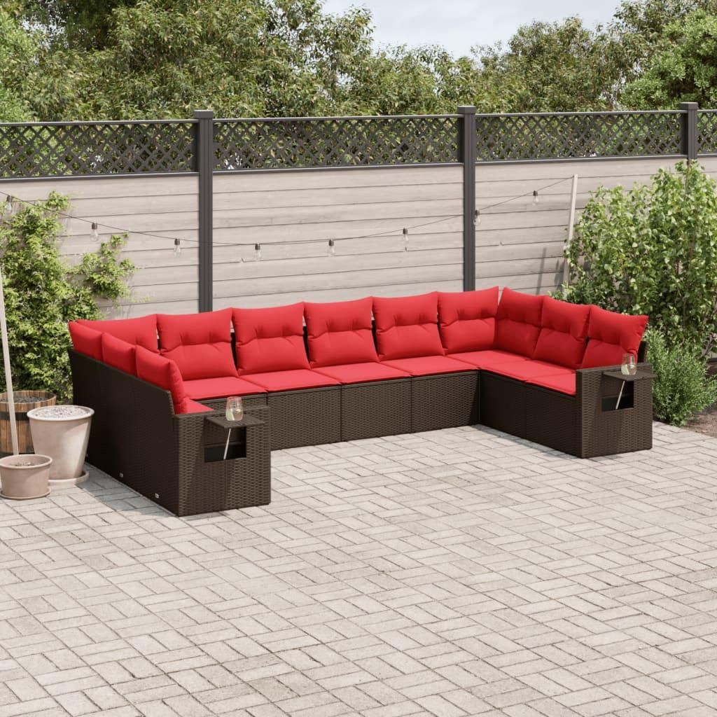 Maison Exclusive - 10-teiliges Gartensofa-Set mit Kissen, braun, Polyrattan