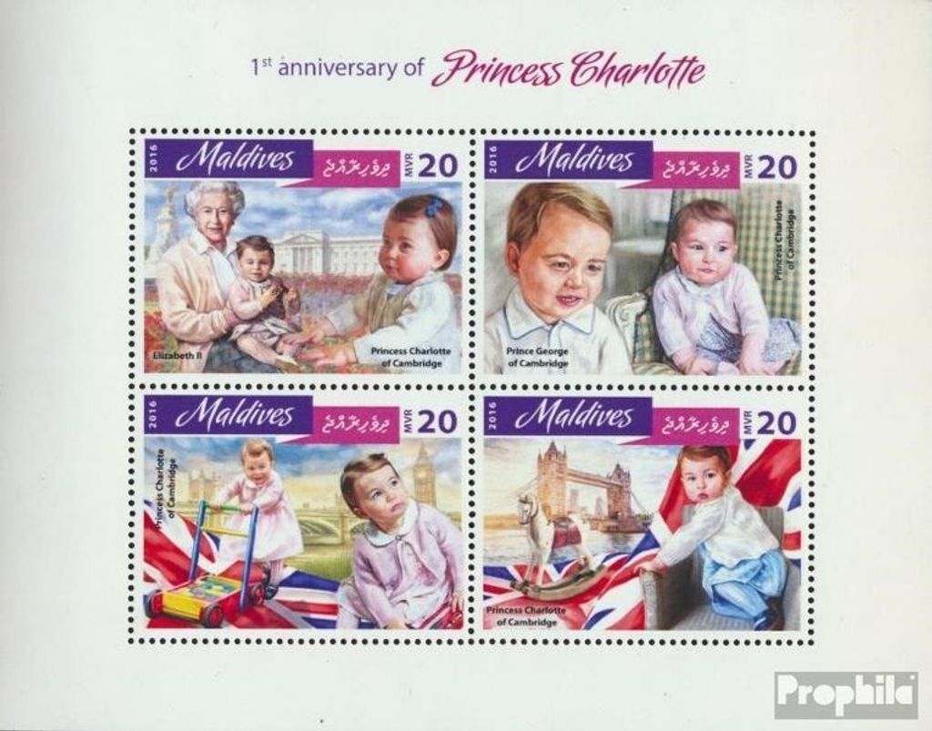 Briefmarken Malediven 2016 Mi 6459-6462 Kleinbogen (kompl. Ausg.) postfrisch Prinzessin Charlotte