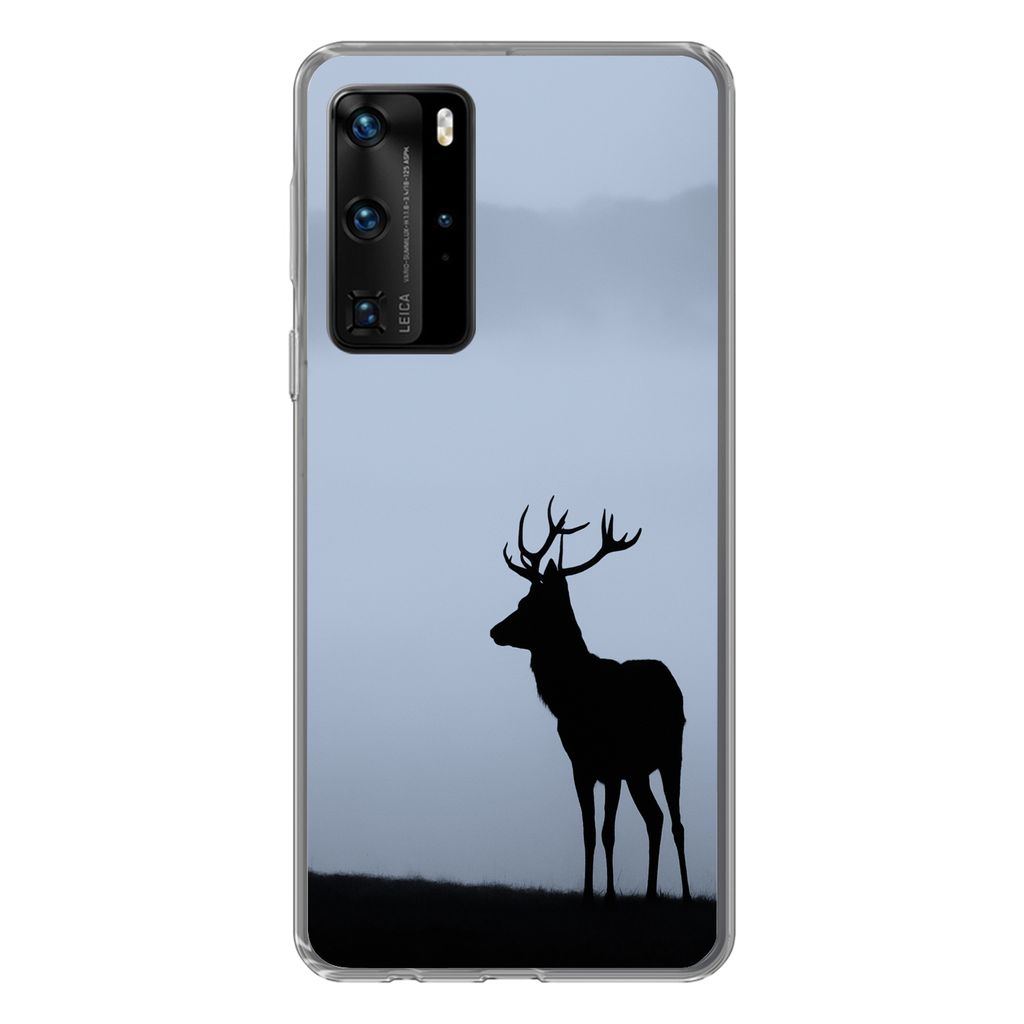 MuchoWow Handyhülle Schutzhülle Hülle für Huawei P40 Pro Hirsch - Nebel - Silhouette Silikon Softcase Handy Hülle - Schutz
