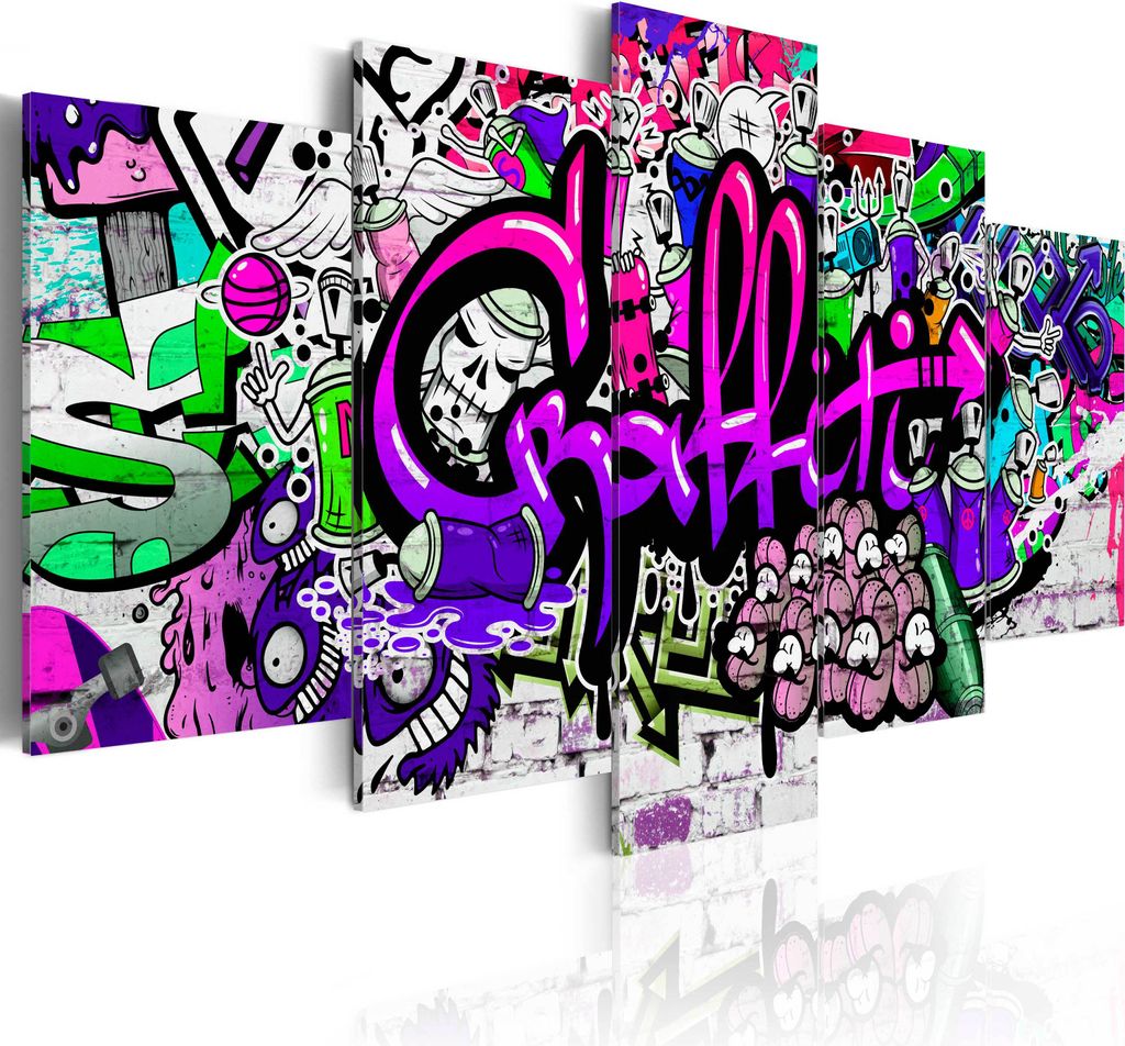 Leinwandbilder 200x100 cm i-A-0103-b-o Vlies Leinwandbild 5 tlg Kunstdruck modern Wandbilder XXL Wanddekoration Design Wand Bild GRAFFITI STREETART
