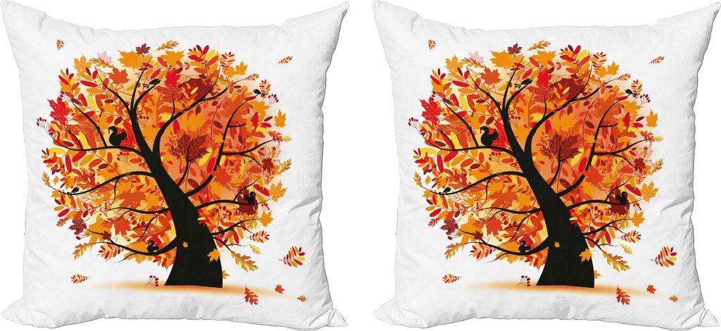 ABAKUHAUS Fallen Kissenbezug Set (2Stück), Curvy Tree mit verschiedenen verschiedenen Falling Leaves Cartoon-Stil Illustration, 50 x 50 cm, Gelb O...