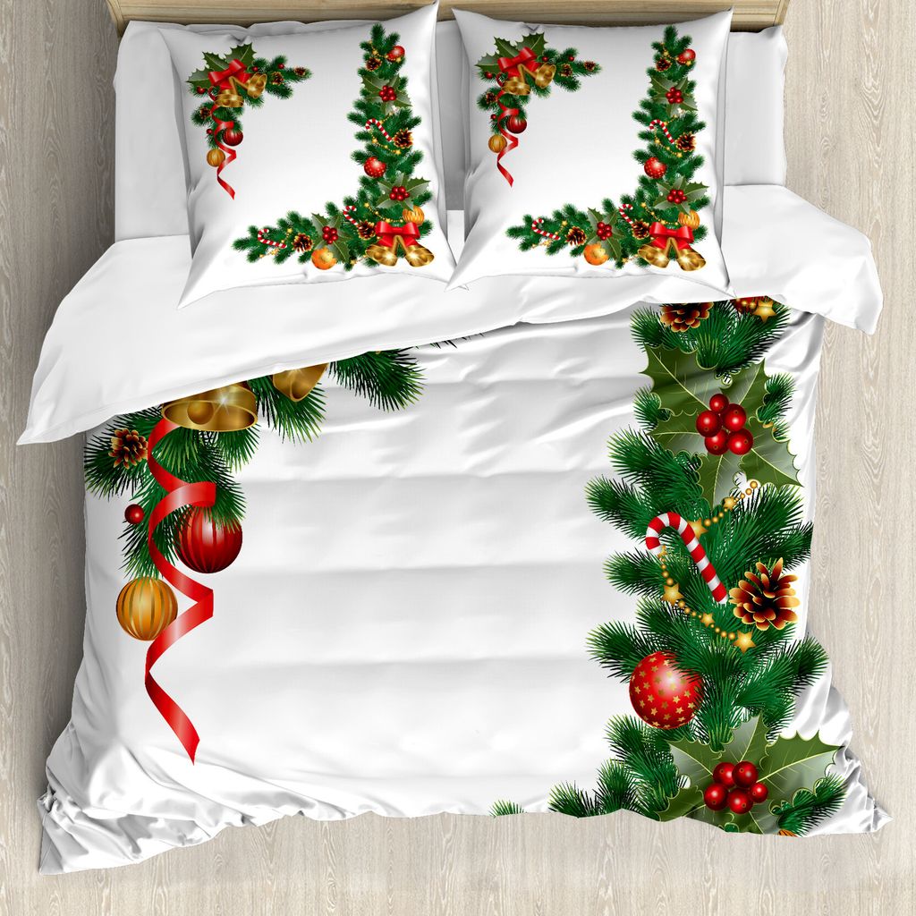 ABAKUHAUS Weihnachten Bettbezug, Bäume mit Verzierungen, Milbensicher Allergiker geeignet mit Kissenbezügen, 200 cm x 200 cm - 80 x 80 cm, Mehrfa...