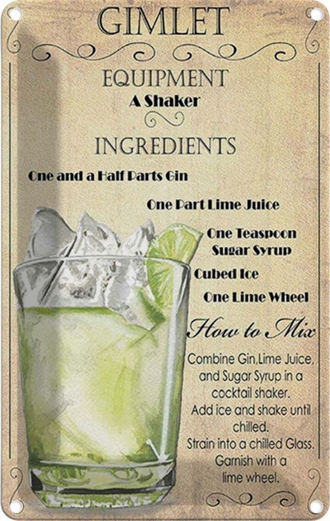 vianmo Blechschild 30x20 cm Gimlet Equipment ingredients