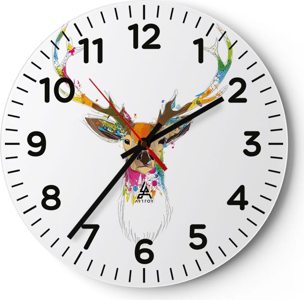 Wanduhr - Rund - Glasuhr - Deer fantasie Graffiti Grafik - 30x30cm - Schleichendes Uhrwerk - Lautlos - zum Aufhängen bereit - Dekoration Modern - ...
