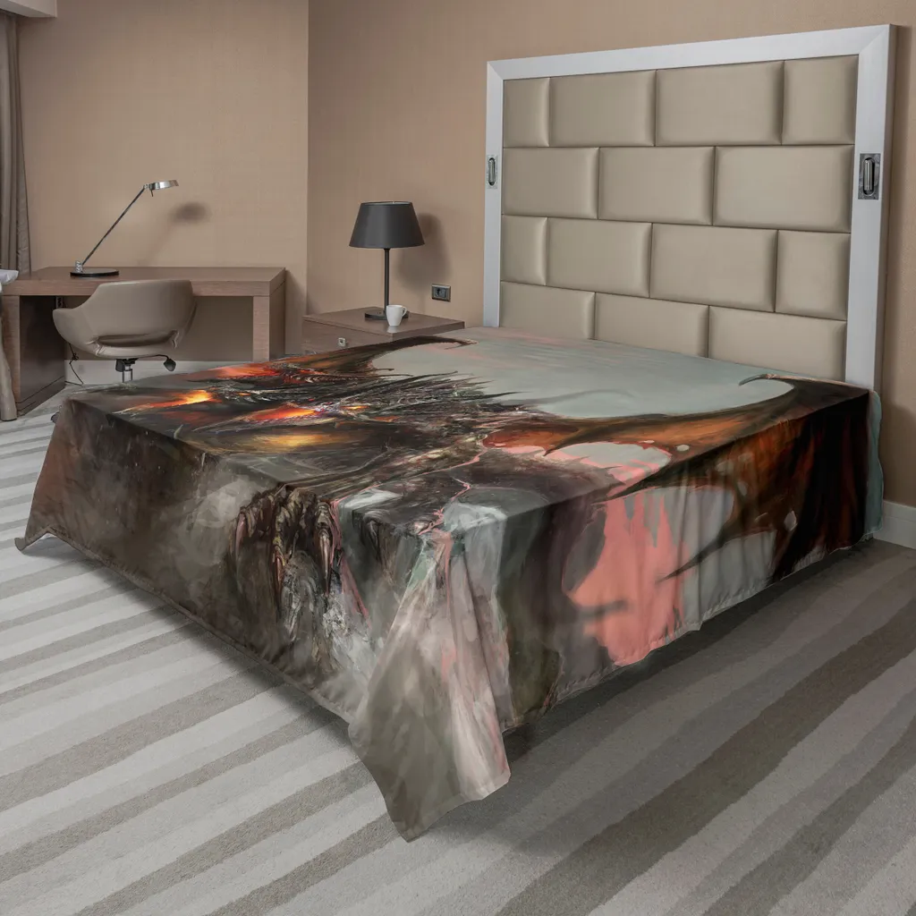 Drap de lit plat Fantasy World Dragon à trois têtes 275 x 260 cm Gris