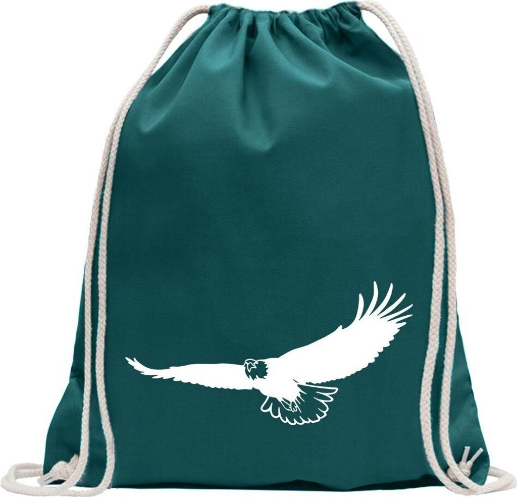 Kiwistar - Turnbeutel - petrol - Adler - Flug - Californien - Western - Fun Rucksack Sport Beutel Gymsack Baumwolle mit Ziehgurt