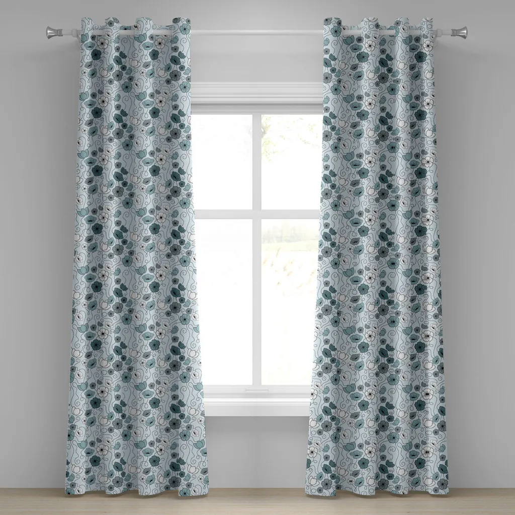 Rideaux à œillets ABAKUHAUS motifs fleuris gris et blanc 280x175 cm