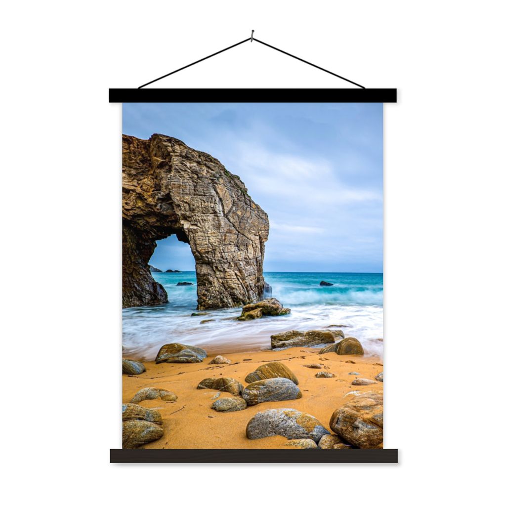 MuchoWow Textilposter Steine - Wasser - Strand - Felsen - Wellen 120x160 cm mit schwarzem Rahmen - Magnetischer