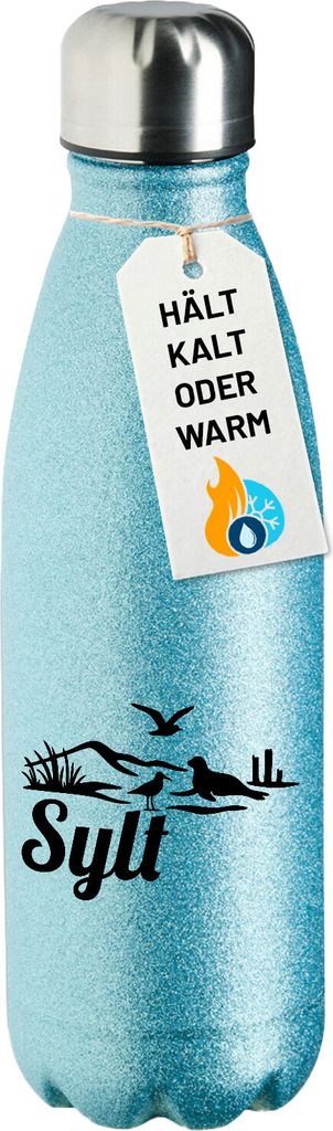 Huuraa Trinkflasche Sylt Strandmotiv 500ml Blue Edelstahl Wasserflasche Trinkflasche Geschenkidee