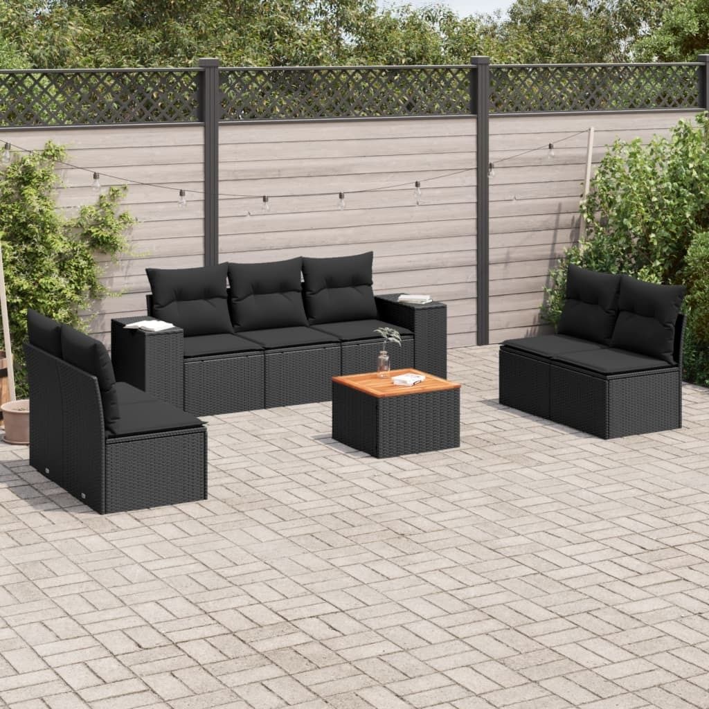 Maison Exclusive - 8-tlg. Garten-Sofagarnitur mit Kissen Schwarz Poly Rattan