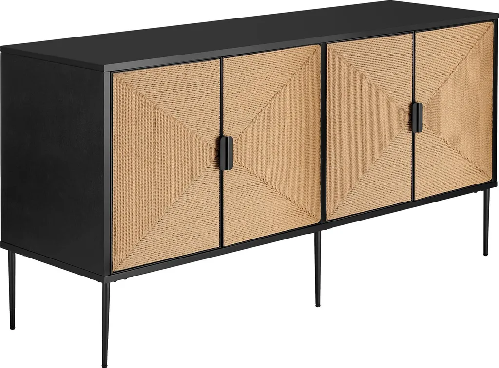 Rangement élégant : Buffet JUNA noir/marron effet jute pour petit espace