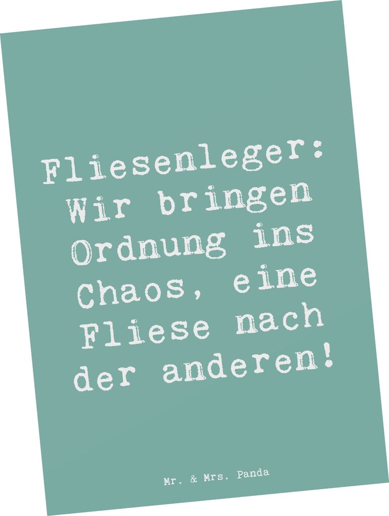 Mr. & Mrs. Panda Postkarte Spruch Fliesenleger Ordnung - Meeresbrise - Geschenk, Kunstfertigkeit, Ansichtskarte, Postkarten, Beruf, Grußkarte, Fot...