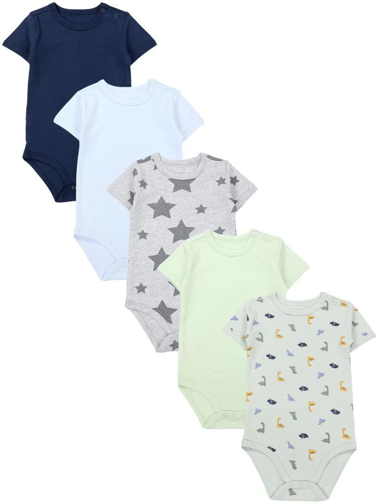 TupTam Baby Body Kurzarm – 5er Set Body Baby aus Baumwolle – Weicher, Atmungsaktiver Kurzarm Body Baby Jungen, Farbe: Grün_Dino_Blau_Sterne, G...