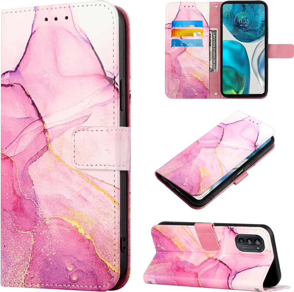 Cover Antiurto Motorola Moto G52 Marmo | Wallet Case con Stand Rosa