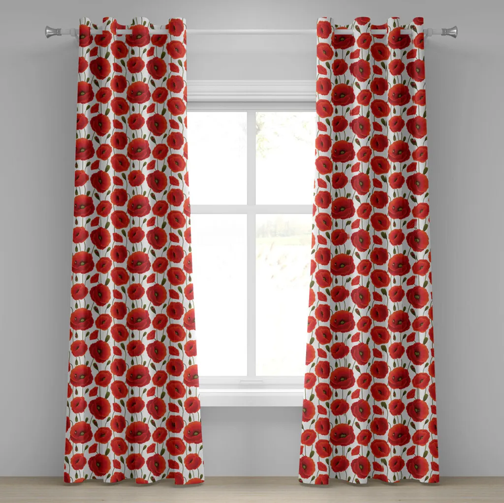 Rideau à œillets coquelicot ABAKUHAUS 280x245 cm motif flore et faune