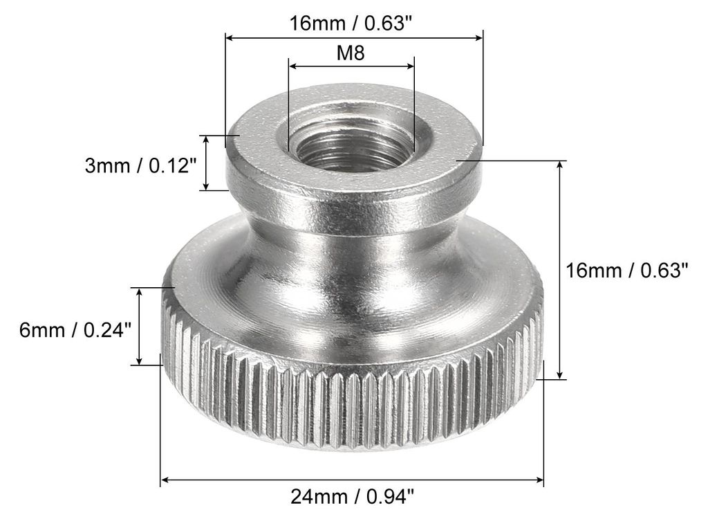 R?ndelmuttern 4Stk. M8xD24mm x H16mm 304 Edelstahl R?ndelmutter mit Manschette