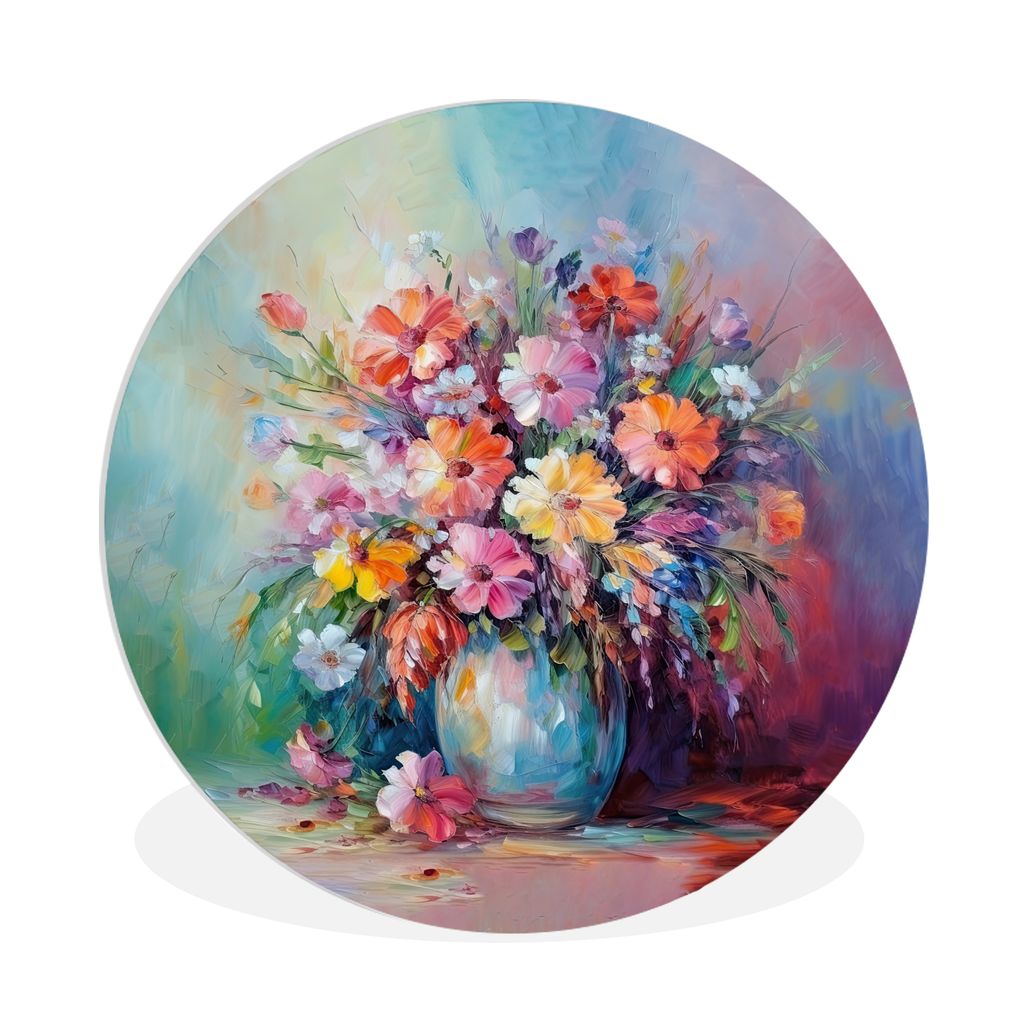 MuchoWow Rundes Wandbild - Runde Bilder Blumen - Kunst - Malerei - Frühling - Blumenstrauß Ø 90 cm Kreis Wanddekoration Kunststoff - Wandkreis...