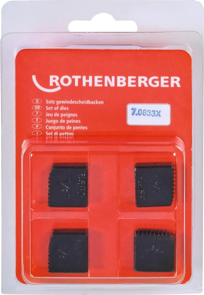 Jeu de 4 peignes de filière R 1/2 pouce BSPT ROTHENBERGER série 070833X
