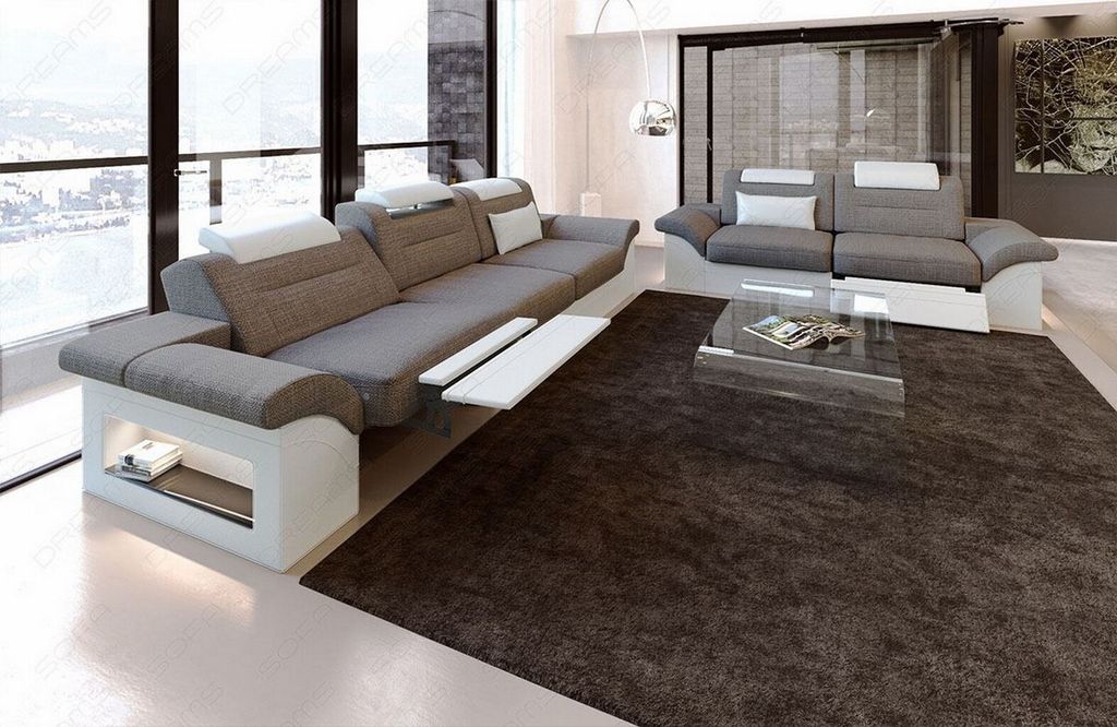 Couchgarnitur Monza Stoff 3er und 2er mit Licht USB Webstoff Strukturstoff