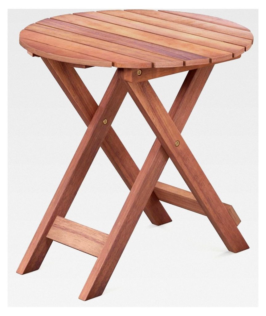 Klappbarer Beistelltisch aus Holz, kleiner Gartentisch, Holztisch, Balkontisch, runder Kaffeetisch für Garten, Balkon, Terrasse, 46 x 46 x 45 cm