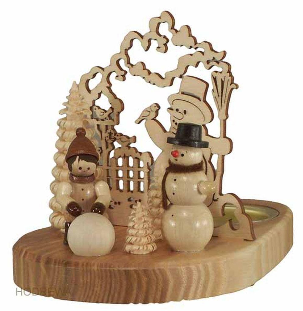 Teelichthalter Schneemann mit Winterkind Höhe 10cm NEU