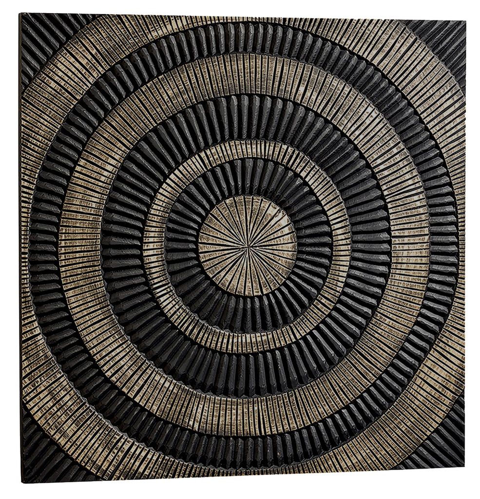 Kobolo Wandbild Wanddeko Holzbild - DELHI - MDF Holz – zweifarbig goldfarben schwarz - Leinwand Kunstdruck Einrichtung Deko Home Abstrakt Modern