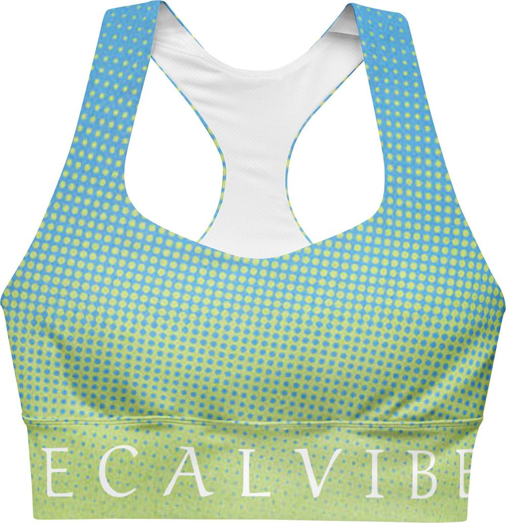 DECALVIBES Longline Sports Bra Sport BH Ultimate Fading Blue & Green Dots - XL