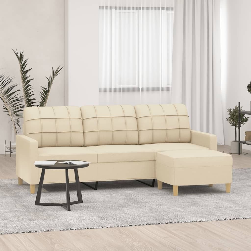 Maison Exclusive - 3-Sitzer-Sofa mit Hocker Creme 180 cm Stoff