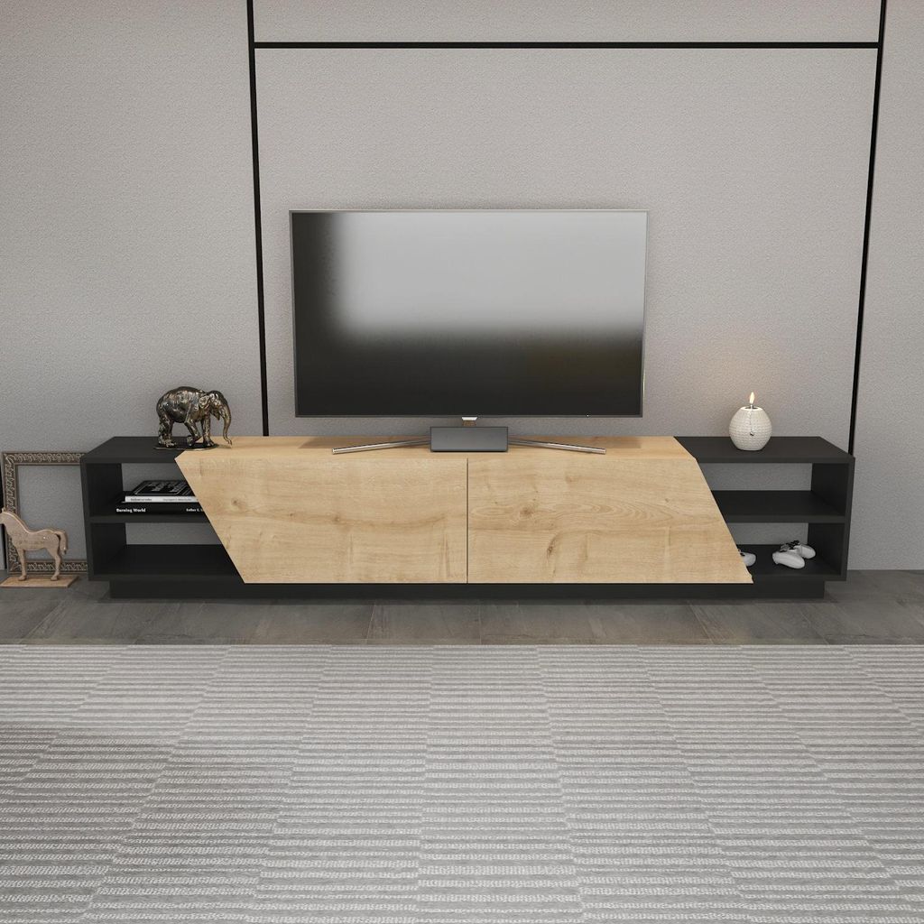Skye Decor, Moderner TV-Ständer in Anthrazit und Eiche, 240 x 37,1 x 47,4 cm | 100% melaminbeschichtete Spanplatte, 18 mm dick | Stilvolles und fu...