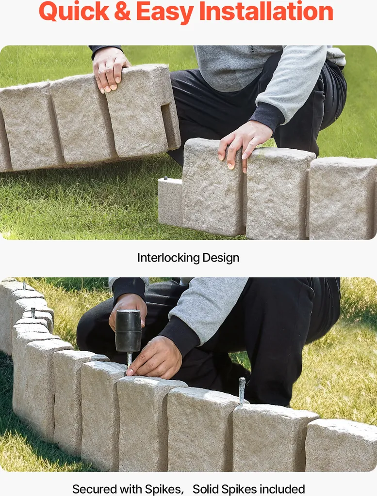 Bordure de Jardin Résistante UV et Intempéries Aspect Pierre 120cm - 3