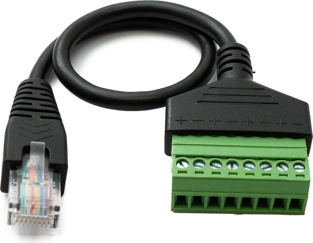 LAN Kabel 30 cm RJ45 Stecker zu 8 pin Terminalblock Adapter in Schwarz