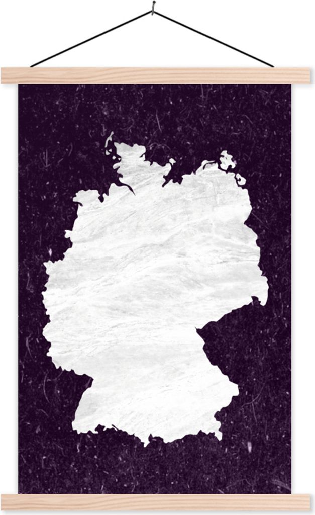 MuchoWow Textilposter Karte - Deutschland - Weiß 40x60 cm mit holzfarbenen Rahmen - Poster