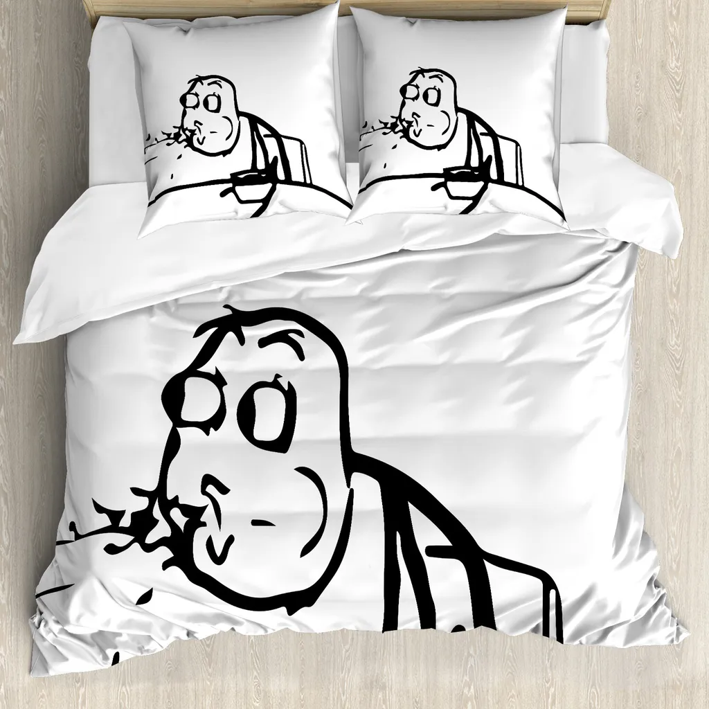 ABAKUHAUS Copripiumino umoristico, Wierd Meme Troll Comics, antiacaro, adatto a chi soffre di allergie, con federe, 200 cm x 200 cm - 80 x 80 cm, bianco e nero