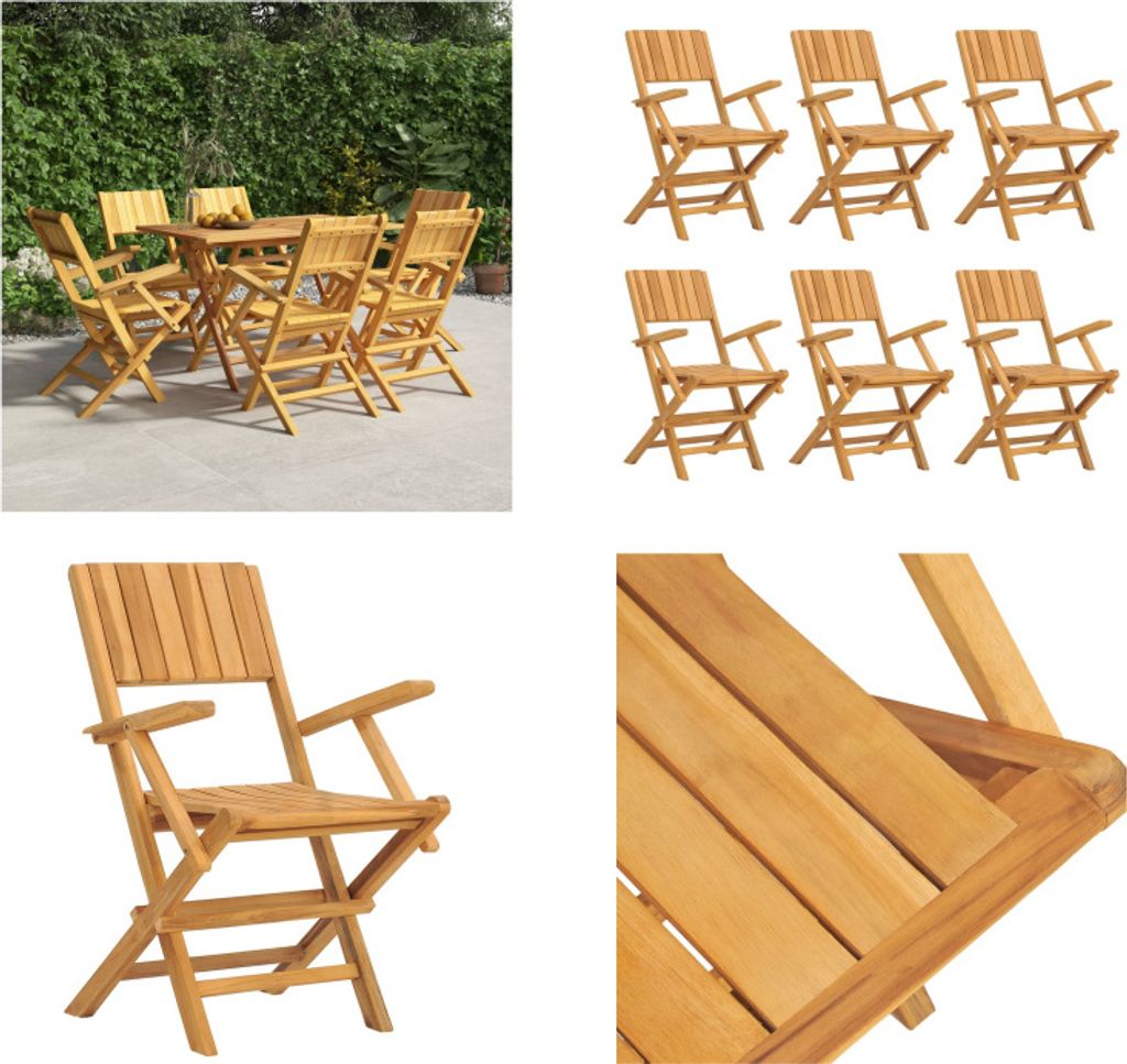 vidaXL Gartenstühle 6 Stk. Klappbar 55x61x90 cm Massivholz Teak - Klappbarer Gartenstuhl - Klappbare Gartenstühle - Gartenstuhl Klappbar - Garten...