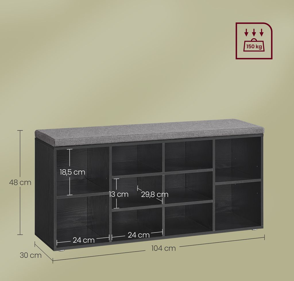 VASAGLE Schuhbank, Sitzbank, 10 Fächer, Länge 104 cm, Produktbild 