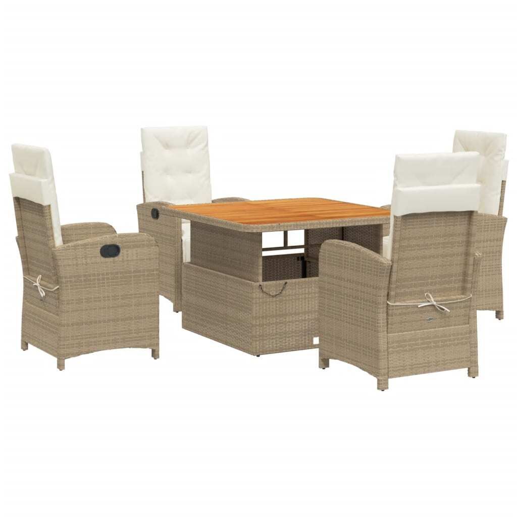 vidaXL 5-tlg. Garten-Essgruppe mit Kissen Beige Poly Rattan Produktbild 