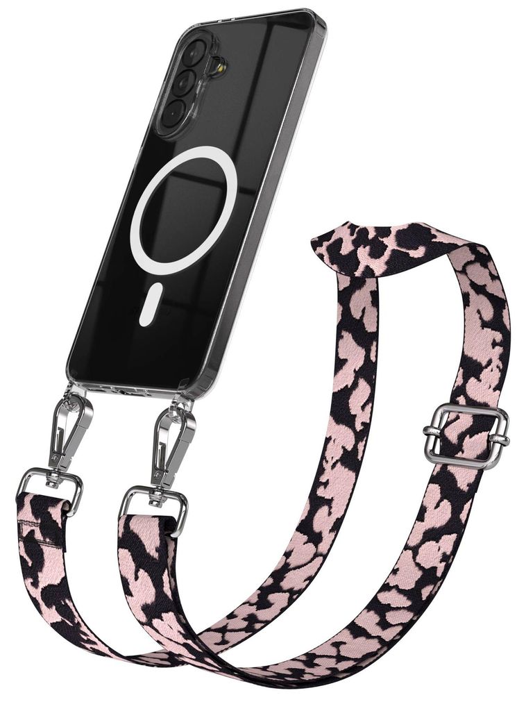 EAZY CASE - Handykette mit MagSafe Hülle für Samsung Galaxy A37, Handyband Camouflage Style, Karabiner Silber, Umhängeband in Hellrosa