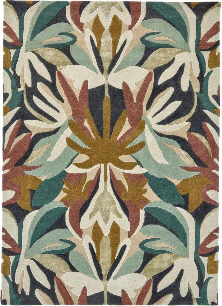 Handgefertigter Wohn- und Schlafzimmerteppich aus Wolle mit Blumenmuster MELORA