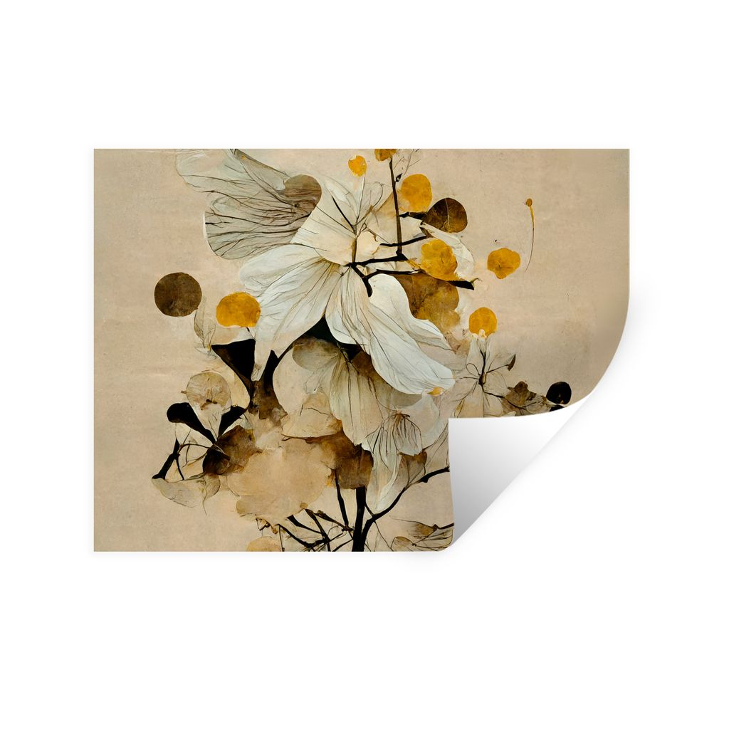 MuchoWow Wandtattoo Wandsticker Wandaufkleber Blumen - Pflanzen - Gold - Vintage 80x60 cm Selbstklebend und Repositionierbar - Faltenfrei