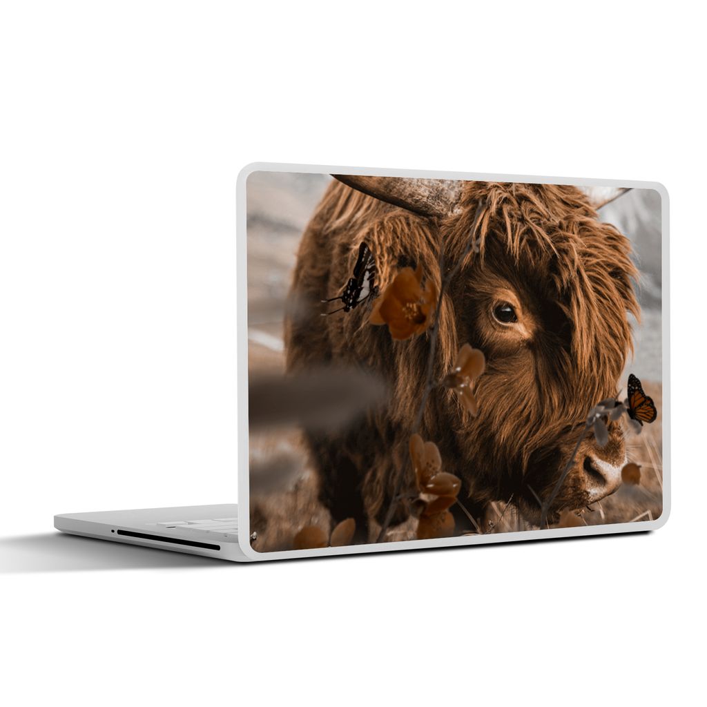 MuchoWow Laptop Aufkleber Sticker Cover Schottische Highlander - Blumen - Schmetterlinge 31x22.5 cm - Laptop-Deko