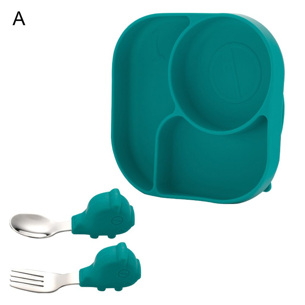 1 Set Fütterungsplatte Lebensmittelqualität Hitzebeständiges Silikon Kinder- und Kindergeschirr -Fütterungsplatte für Zuhause-Grün A
