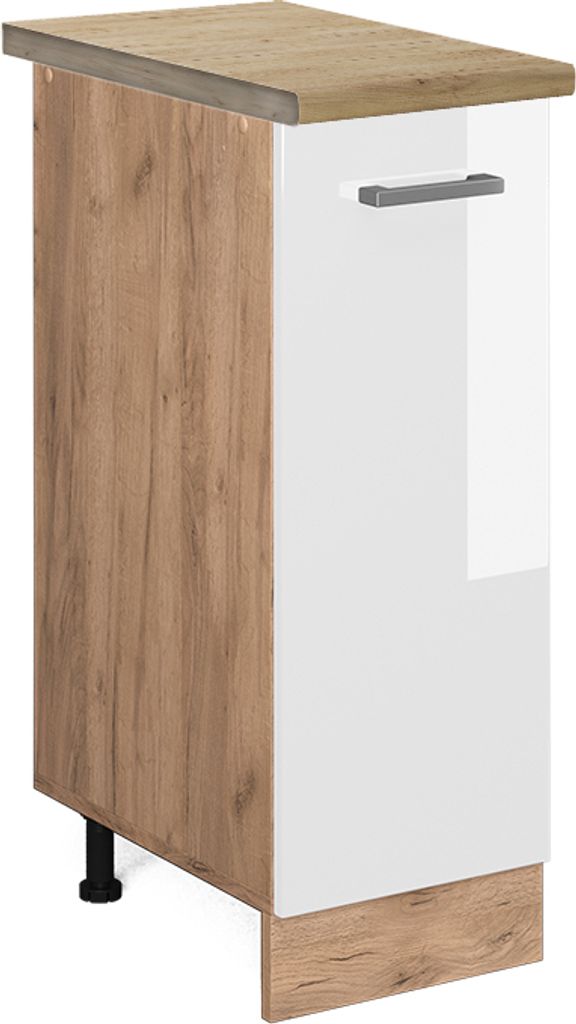 Apothekerschrank Vicco R-Line Weiß Hochglanz 30 cm , AP Eiche, Model 45931